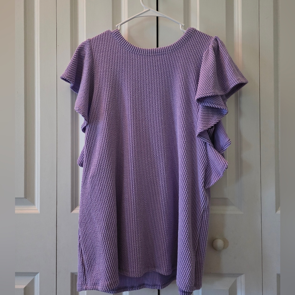 Heimish USA Purple Ruffle  Short Sleeve Top